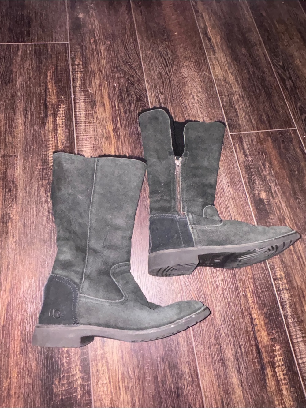 UGG Women's Dark Gray Suede Mid-Calf Zip Boots